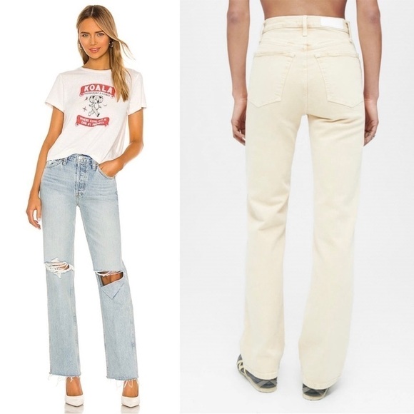 NWT RE/DONE 90s High Waist Distress Denim Straight Leg Rip Knee Fray Hem Jean 26 - Picture 3 of 10